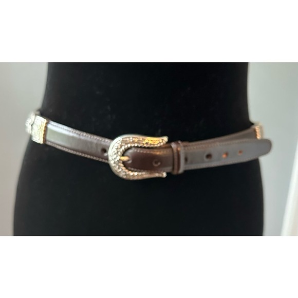 Brighton Brown Leather & Silver Herringbone & Hearts Belt #44309 Sz M Womens - Picture 5 of 9